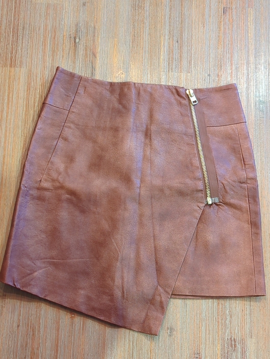 H&M Dresses & Skirts - H&M Brown Faux Leather Mini Skirt with Asymmetrical Zip Detail